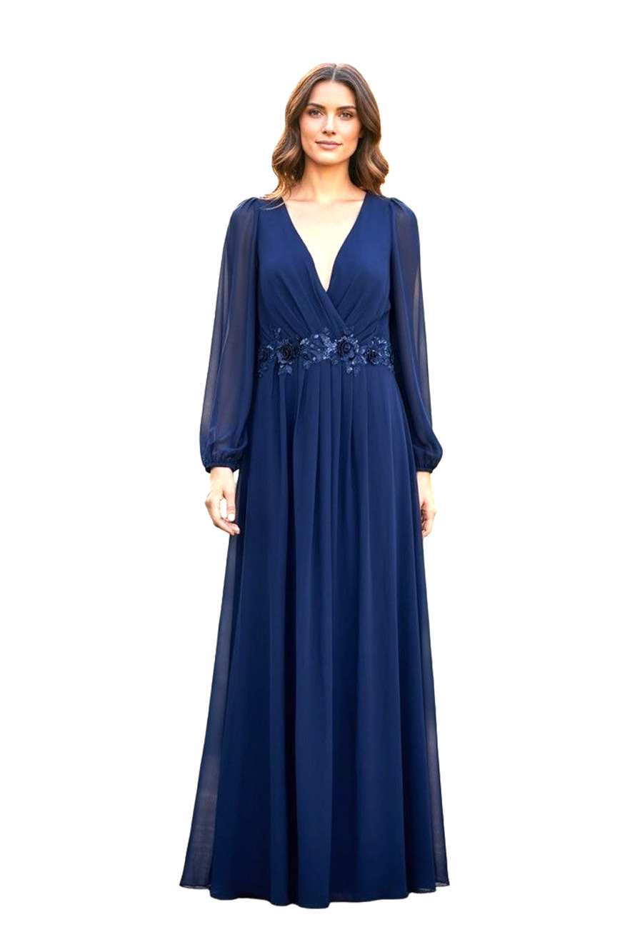 Ever Pretty Womens Long Sheer Puff Sleeve Formal Dress Navy Sequins NWT sz 20